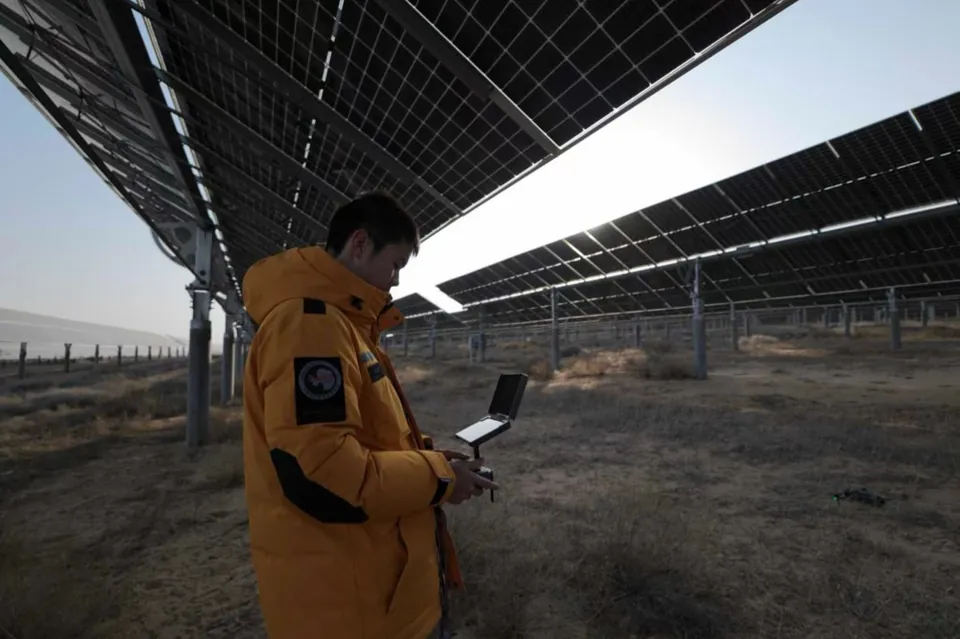 Operating a drone controller beneath the solar panels