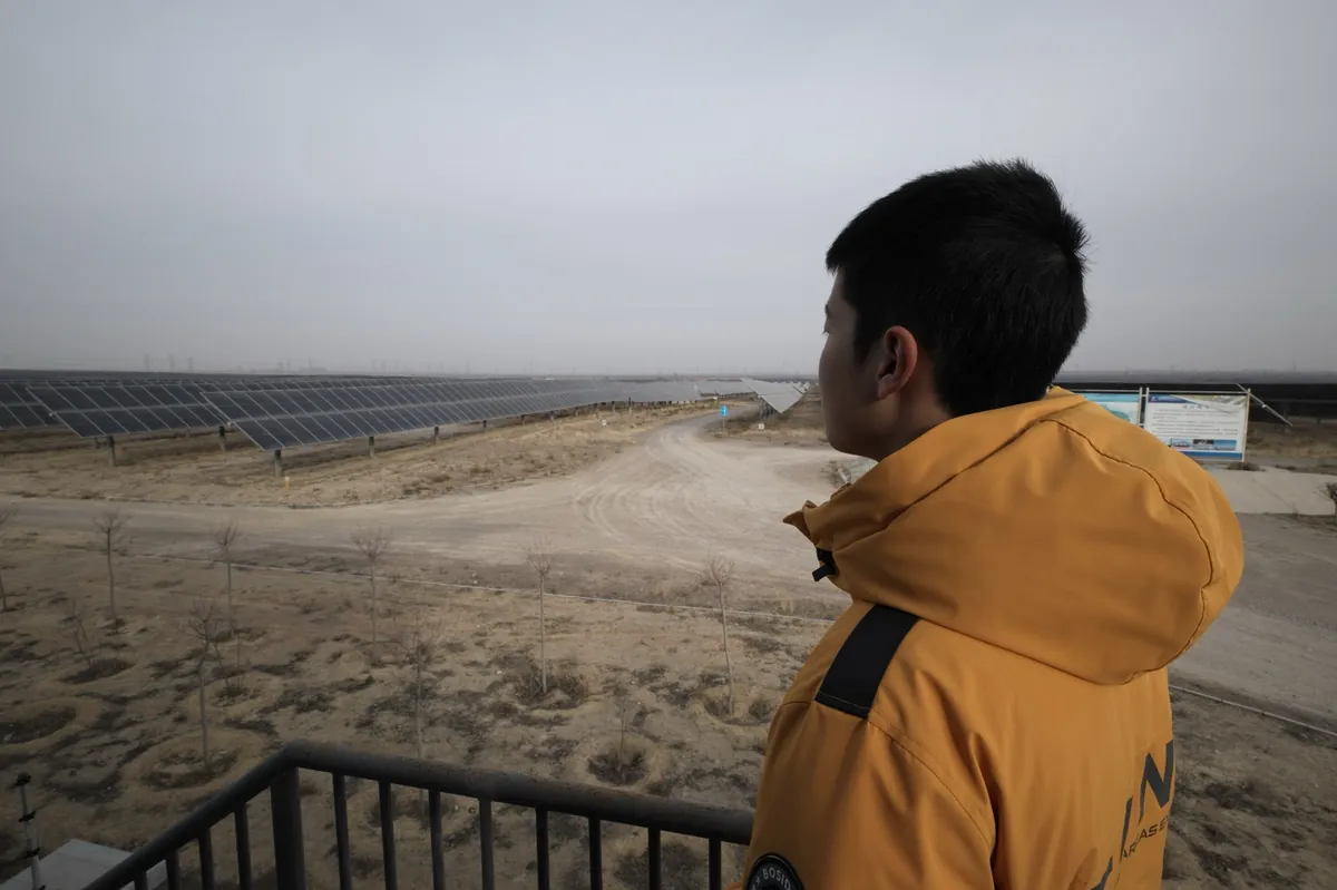 Overlooking a solar array in the Tengger Desert